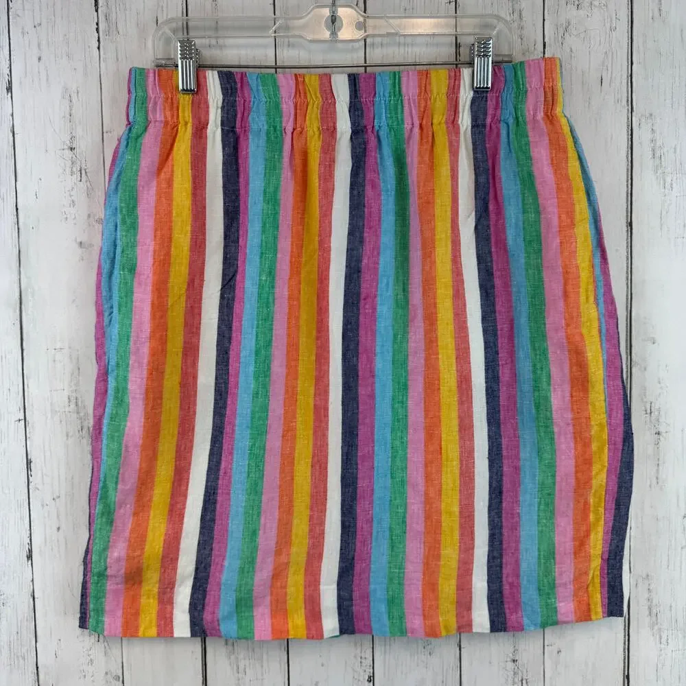 J. Crew Rainbow Stripe Linen Pull-on Knee-Length Skirt Pockets AO793 Size Large - Picture 2 of 15
